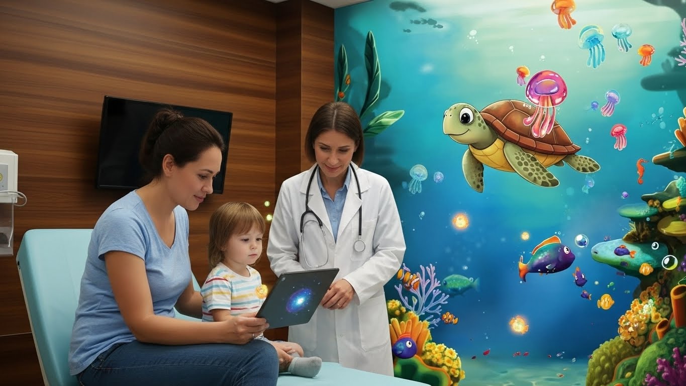 A hospital room in Europe showcasing a successful StoryWall installation.